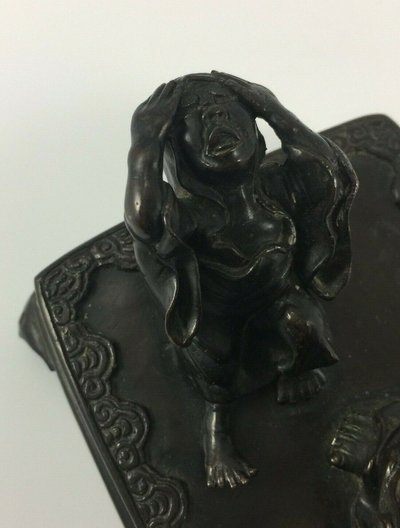 Bronze Japan chocolate patina witch casting spells 19th century