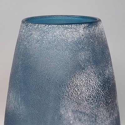 1970s Astonishing Blue Vase by Arte Vetro in Frosted Glass. Made in Italy