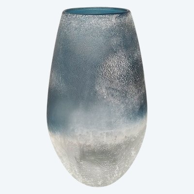 Vase bleu étonnant des années 1970 par Arte Vetro en verre dépoli. Fabriqué en Italie