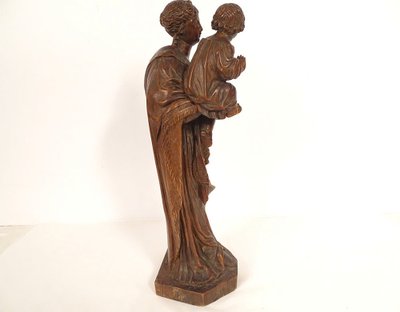 Sculpture Statue Vierge à l'Enfant Jésus Buis Sculpté 40cm Fin XVIIIème