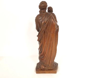 Sculpture Statue Vierge à l'Enfant Jésus Buis Sculpté 40cm Fin XVIIIème