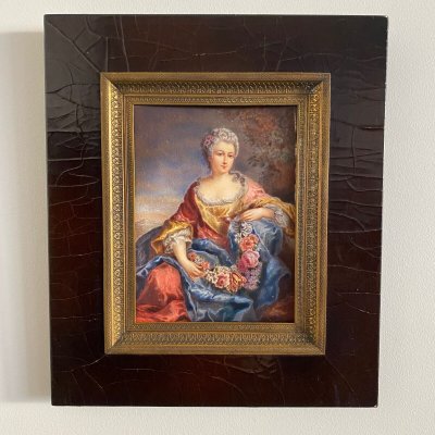 Hand-painted 18th-century women's miniatures signed after Van Loo