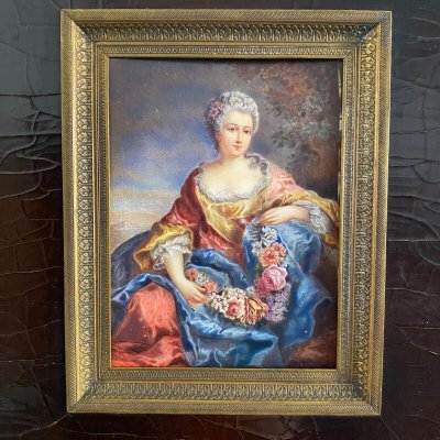 Hand-painted 18th-century women's miniatures signed after Van Loo