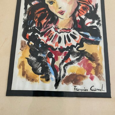 Ritratto di giovane donna acquerellato su carta di Françoise Carrel