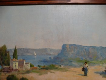 Französische Schule des 20. Jahrhunderts. Die Zählung. Provence-Landschaft. Öl auf Holz signiert.