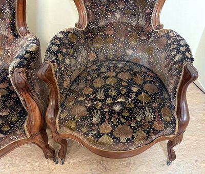 Pair Of Louis XV Style Bergères In Walnut