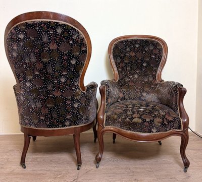 Pair Of Louis XV Style Bergères In Walnut