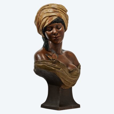 Goldscheider, Woman with Butterfly, Orientalist Africanist Terracotta