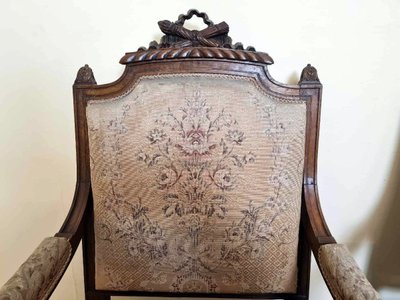 Pair Of Louis XVI Style Queen Armchairs In Richly Carved Wood