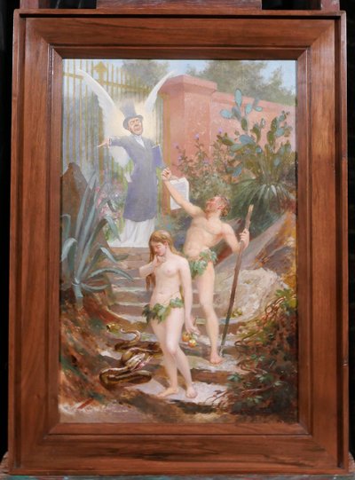 B. MOLOCH 1849-1909 Adam et Eve chassés du Paradis, painting, 1892, cartoon, Alphonse Colomb