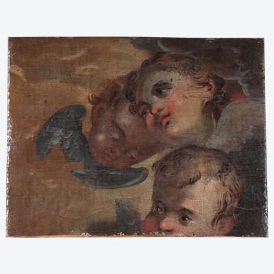 17th century painting, 3 heads of angels