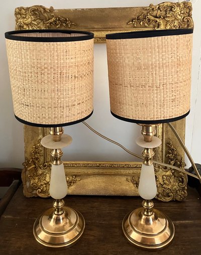 Pair of antique alabaster and gilt bronze lamps from the late 19th century circa 1880