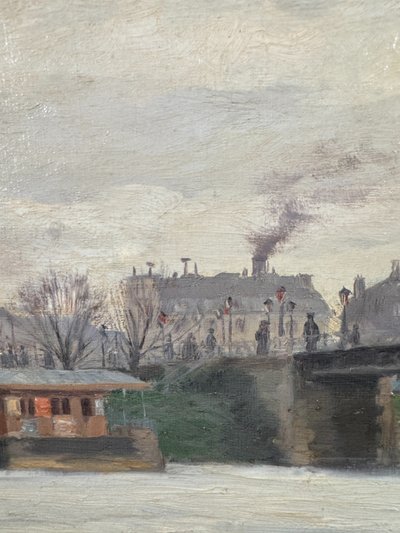 Anatole Eugène Hillairet (1880-1928) Sur la Seine, vue Parisienne Animée, 1898