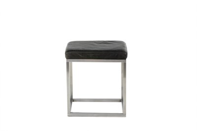 Maison Jansen. Stool in brushed aluminum and black leather. 1970s. LS6177171B