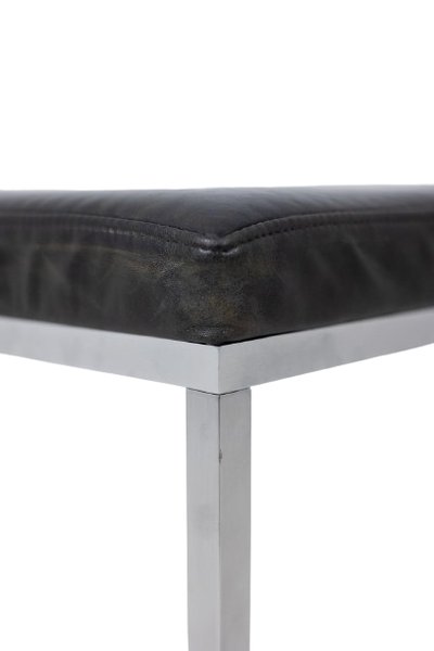 Maison Jansen. Stool in brushed aluminum and black leather. 1970s. LS6177171B