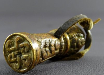 Tibet, 18th Century, Rare Bronze Buddhist Seal with Auspicious Symbols.