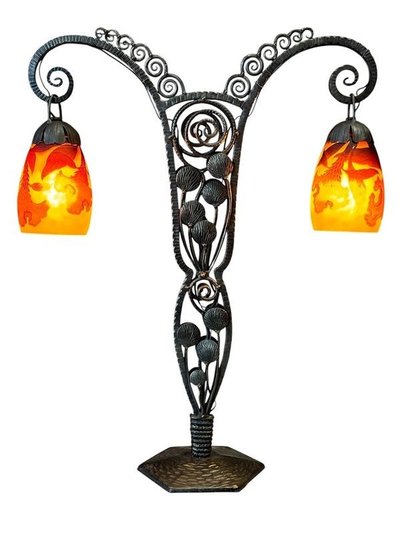 Daum Nancy Double Art Nouveau "Crêtes De Coq" Lamp