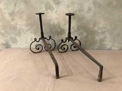 Pair of 18th century wrought iron andirons