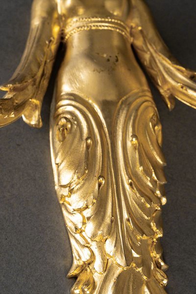 A pair of Louis XVI style Aux Termes de Femmes sconces in chiseled and gilt bronze circa 1850-1870