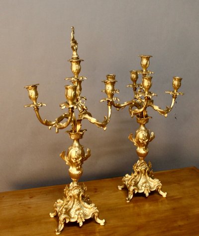 Pair Of Bronze Rocaille Style Candlesticks