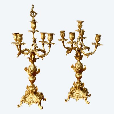 Pair Of Bronze Rocaille Style Candlesticks