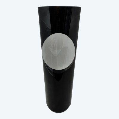 Vase noir étonnant de l'âge de l'espace des années 1970 par Linea Glass. Fabriqué en Italie