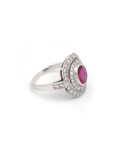 Ruby And Diamond Ring In 18k White Gold, Brilliant Cut Diamonds, 0.84 Ct Ruby