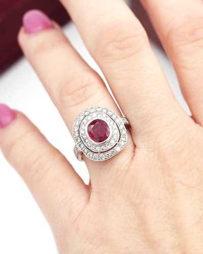 Ruby And Diamond Ring In 18k White Gold, Brilliant Cut Diamonds, 0.84 Ct Ruby