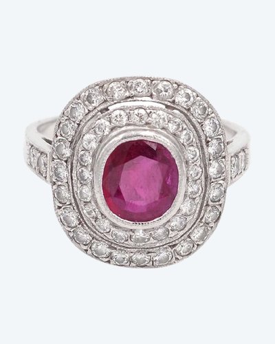 Ruby And Diamond Ring In 18k White Gold, Brilliant Cut Diamonds, 0.84 Ct Ruby