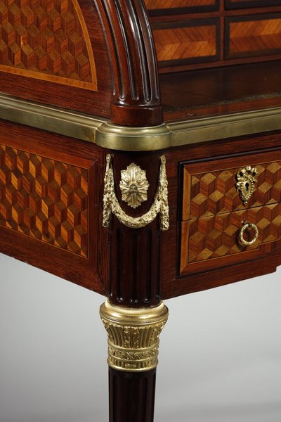 LOUIS XVI STYLE CYLINDER DESK IN MARQUETRY AND GILT BRONZES, LATE 19TH CENTURY