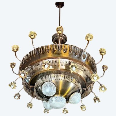 Art Deco copper chandelier, diameter 185cm