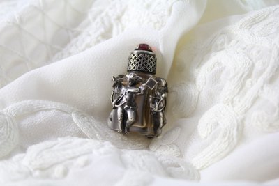 Miniature glass perfume bottle with silver mount "Cupid" late 19th century