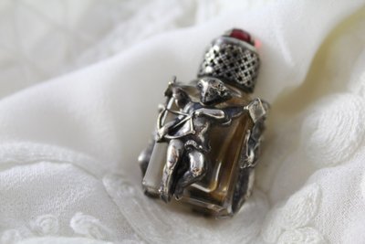 Miniature glass perfume bottle with silver mount "Cupid" late 19th century