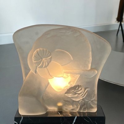 LAMPE ÉPOQUE ART DÉCO EN PÂTE DE VERRE SUR SOCLE EN MARBRE " VISAGE DE FEMME "