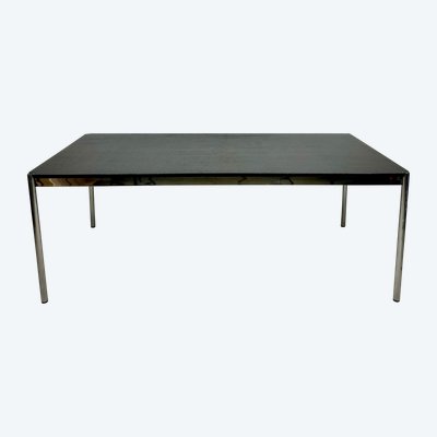 USM Haller T59 table in black laminate and chrome steel