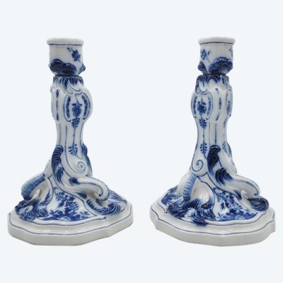 Meissen porcelain candlesticks.