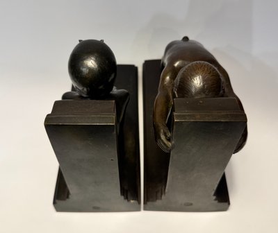 Pair of ArtDeco bookends - Small bronze fauns - Paul Silvestre - Susse frères