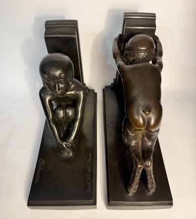 Pair of ArtDeco bookends - Small bronze fauns - Paul Silvestre - Susse frères