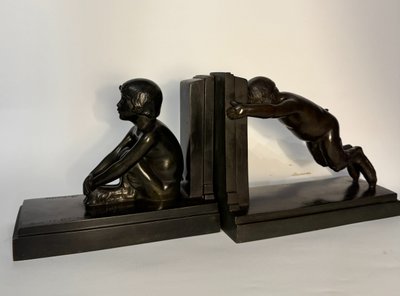 Pair of ArtDeco bookends - Small bronze fauns - Paul Silvestre - Susse frères