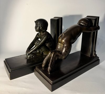 Pair of ArtDeco bookends - Small bronze fauns - Paul Silvestre - Susse frères