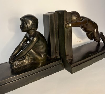 Pair of ArtDeco bookends - Small bronze fauns - Paul Silvestre - Susse frères