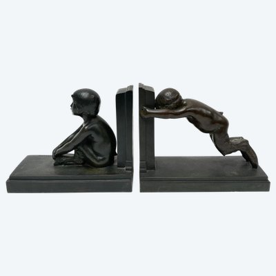 Pair of ArtDeco bookends - Small bronze fauns - Paul Silvestre - Susse frères