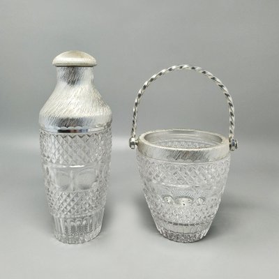 1960s Gorgeous Cut Crystal Cocktail Shaker with Ice Bucket by Arir. Made in Italy.