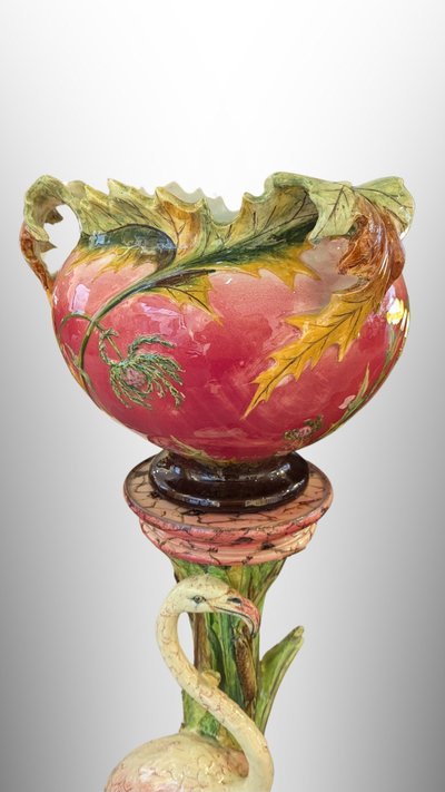 D. Massier, Complete with Flemish Rose and Thistles, Art Nouveau Ceramic Barbotine