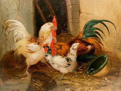 Claude Guilleminet (1821-1885). Farmyard scene, oil on panel