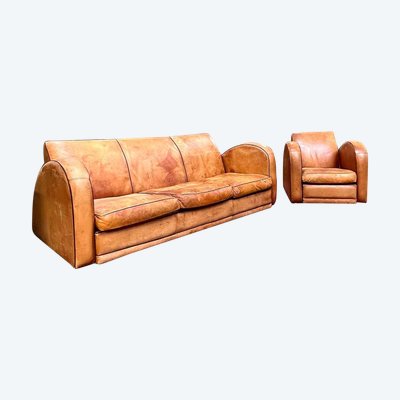 Havana Leather Sofa and Armchair, Bolides Armrests