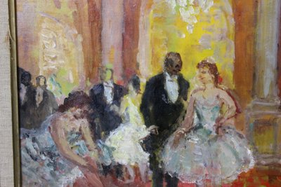 Oil on panel, The Foyer of the Opera by Cosson