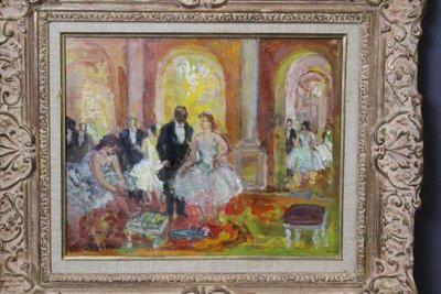 Oil on panel, The Foyer of the Opera by Cosson