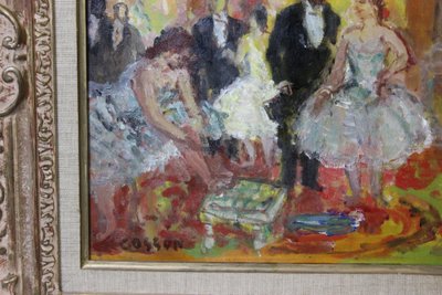 Oil on panel, The Foyer of the Opera by Cosson