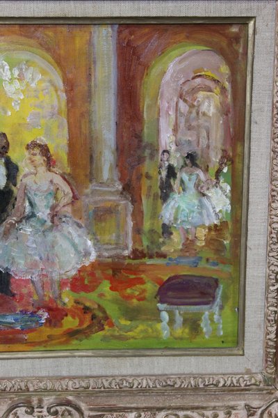 Oil on panel, The Foyer of the Opera by Cosson